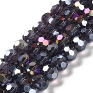 Transparent Glass Beads, 32 Facets, AB Color Plated, Round, Indigo, 10x8.5~9mm, Hole: 1.6mm, about 67pcs/strand, 23.62''(60cm)(EGLA-A035-T10mm-B15)