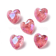Crackle Moonlight Style Glass Rhinestone Cabochons, Pointed Back & Back Plated, Heart, Vintage Rose, 8x8x4mm(RGLA-J015-B-209IO)