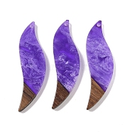 Resin & Wood Big Pendants, Leaf Charms, Blue Violet, 51x14.5x3.5mm, Hole: 1.8mm(WOOD-F015-18F)