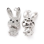 Alloy Pendant with Crystal Rhinestone, Rabbit Charms, Platinum, 56x25.7x15.5mm, Hole: 3.3mm(FIND-H041-11P)