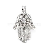 Alloy Bead Cage Pendants, Hollow Cage Charms for Chime Ball Pendant Making, Platinum, Hamsa Hand, 32x20x10mm, Hole: 5x3mm(FIND-M012-01H-P)