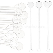 30Pcs 3 Style Transparent Acrylic Stirring Rods, Heart & Round & Hexagon, Clear, 150x19.5~25x3mm, 10pcs/style(TACR-NB0001-30B)