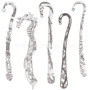 10Pcs 5 Styles Tibetan Style Alloy Bookmark Findings with Holes, Hair Stick, Flower & Sun & Baseball & Dragon & Horse, Antique Silver, 114~124x21~32x2~3mm, Hole: 1.8~3.5mm, 2pcs/style(FIND-SC0008-98)