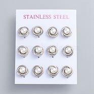 304 Stainless Steel Stud Earrings, Love Knot Earrings, with Plastic Imitation Pearl Beads and Ear Nuts, Stainless Steel Color, 11mm, Pin: 0.7mm, 6pairs/card(EJEW-F246-02P)