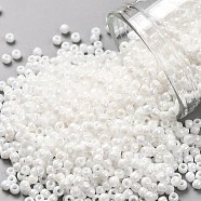 TOHO Round Seed Beads, Japanese Seed Beads, (401) Opaque AB White, 11/0, 2.2mm, Hole: 0.8mm, about 50000pcs/pound(SEED-TR11-0401)