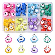 80Pcs 8 Colors Handmade Polymer Clay Charms, with Platinum Plated Iron Loop, Cloud with Smile, Mixed Color, 11~14x9~11.5x4mm, Hole: 1.8mm, 10pcs/color(CLAY-YW0001-74)