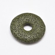 Natural Lava Rock Disc Big Pendants, Dyed, Olive, 50x11mm, Hole: 10mm(G-M203-09)