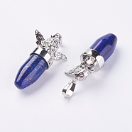 Natural Lapis Lazuli Pendants, with Brass Finding, Cupid/Cherub, Platinum, 38x22x12mm, Hole: 5x7mm(G-E397-13P)
