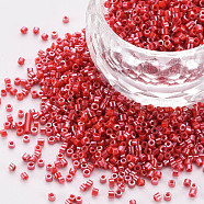 Glass Cylinder Beads, Seed Beads, Opaque Colours Luster, Round Hole, Red, 1.5~2x1~2mm, Hole: 0.8mm, about 8000pcs/bag, about 1pound/bag(SEED-S047-L-004)