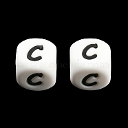 20Pcs White Cube Letter Silicone Beads 12x12x12mm Square Dice Alphabet Beads with 2mm Hole Spacer Loose Letter Beads for Bracelet Necklace Jewelry Making, Letter.C, 12mm, Hole: 2mm(JX432C)