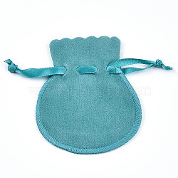 Double Sided Velvet Bags, Calabash Shape Drawstring Jewelry Pouches, Medium Turquoise, 13.8x10.7x0.16cm(TP-S003-07B-02)