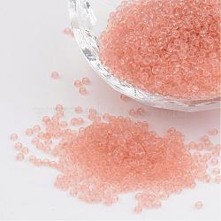 11/0 Grade A Transparent Glass Seed Beads, DIY Loose Spacer, Round, Light Salmon, 2x1.5mm, Hole: 0.8mm, about 3000pcs/50g(X-SEED-Q006-F09)