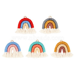 ARRICRAFT 5Pcs 5 Colors Macrame Weaving Rainbow Tassel Pendants, with Golden Iron Loops, Mixed Color, 40mm, Hole: 4mm, 1Pc/color(FIND-AR0003-59A)