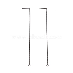 304 Stainless Steel Stud Earring Finding, with Hole, Ear Thread, Electrophoresis Black, 109x1x0.4mm, Hole: 1.7mm, Pin: 0.7mm(STAS-E161-07EB)