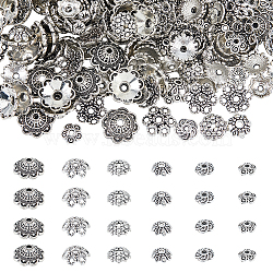240pcs 6 styles Tibetan Style Zinc Alloy Flower Bead Caps, Antique Silver, 8~14x3~6mm, Hole: 2mm, 40pcs/style(FIND-DC0003-92)
