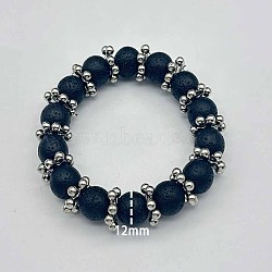 Natural Lava Rock Round Beaded Stretch Bracelet(XU8042-1)