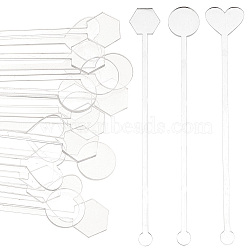 30Pcs 3 Style Transparent Acrylic Stirring Rods, Heart & Round & Hexagon, Clear, 150x19.5~25x3mm, 10pcs/style(TACR-NB0001-30B)