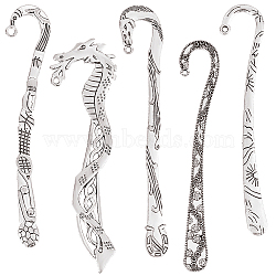 10Pcs 5 Styles Tibetan Style Alloy Bookmark Findings with Holes, Hair Stick, Flower & Sun & Baseball & Dragon & Horse, Antique Silver, 114~124x21~32x2~3mm, Hole: 1.8~3.5mm, 2pcs/style(FIND-SC0008-98)