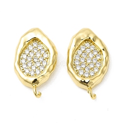 Brass Micro Pave Cubic Zirconia Stud Earring Findings, with Vertical Loops, Twist Oval, Cadmium Free & Nickel Free & Lead Free, Real 18K Gold Plated, 19x11mm, Hole: 1.4mm, Pin: 0.8mm(KK-H440-03G)