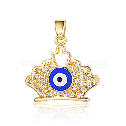 3Pcs Brass Micro Pave Cubic Zirconia Pendants, Crown with Evil Eye Charms, Real 18K Gold Plated, 22x19x4.4mm(ZIRC-OY001-57)