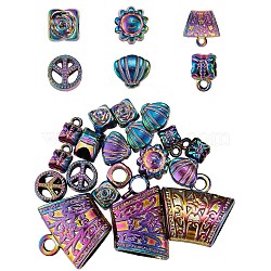 DIY Jewelry Making Finding Kit, Including Shell Shape & Column & Flat Round & Peace Sign Alloy Tube Bails & Pendant & Beads, Rainbow Color, 24Pcs/box(JX112A)