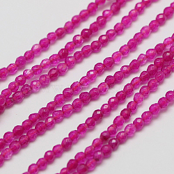 Natural White Jade Beads Strands, Faceted Round, Dyed, Fuchsia, 2mm, Hole: 0.8mm, about 190pcs/strand, 16 inch(G-A129-2mm-B03)