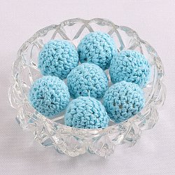 Handmade Woolen Macrame Wooden Pom Pom Ball Beads, for Baby Teether Jewelry Beads DIY Necklace Bracelet, Cyan, 16mm(MAKN-PW0001-047P)