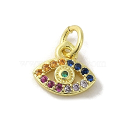 Brass Micro Pave Cubic Zirconia Charms, Real 18K Gold Plated, Eye Charms, Colorful, 8.5x9x2mm, Hole: 3mm(KK-M283-19B-02)