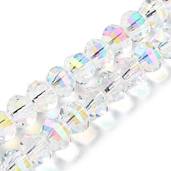 Transparent Electroplate Glass Beads Strands, AB Color Plated, Faceted, Rondelle, Clear, 7.8x5.8~6.3mm, Hole: 1.5mm, about 80pcs/strand, 18.31''~19.88''(46.5~50.5cm)(GLAA-Q099-C01-14)