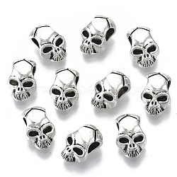 Tibetan Style Alloy European Beads, Cadmium Free & Lead Free, Large Hole Beads, SKUll, Antique Silver, 12x8x6mm, Hole: 4mm(X-TIBEB-N005-14AS-RS)