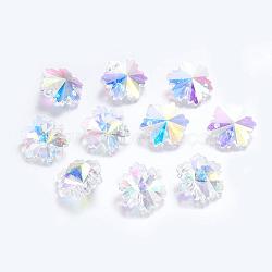 Glass Pendants, Snowflake, Christmas, Faceted, Clear AB with AB Color Plated, 14mm, hole: 0.5mm(X-GX14mm28)