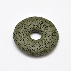Natural Lava Rock Disc Big Pendants, Dyed, Olive, 50x11mm, Hole: 10mm(G-M203-09)
