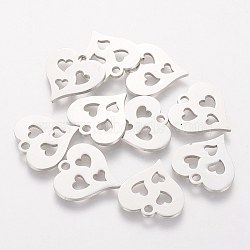 304 Stainless Steel Charms, Stamping Blank Tag, Heart with Heart, Stainless Steel Color, 14.9x14.7mm(STAS-Q201-T144)