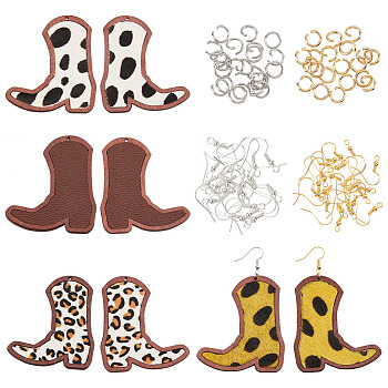 DIY Boot Dangle Earring Making Kit, Including Leopard Print Pattern Cowhide Leather Big Pendants, Brass Earring Hooks, Mixed Color, 61x53x3.5mm, Hole: 1.2mm