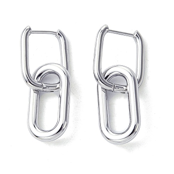 Ion Plating(IP) 304 Stainless Steel Hoop Earrings for Women, Stainless Steel Color, 30x10mm
