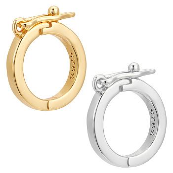2Pcs 2 Colors 925 Sterling Silver Twister Clasps, Ring, Platinum & Golden, 12x10.5x2.5mm, 1pc/color