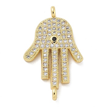 Rack Plating Brass Micro Pave Clear Cubic Zirconia Palm Connector Charms, Long-Lasting Plated, Lead Free & Cadmium Free, Real 18K Gold Plated, 30.5x18.5x4.5mm, Hole: 1.8mm