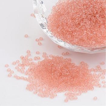 11/0 Grade A Transparent Glass Seed Beads, DIY Loose Spacer, Round, Light Salmon, 2x1.5mm, Hole: 0.8mm, about 3000pcs/50g
