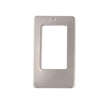 Brass Pendants, Rectangle Charms, Real Platinum Plated, 40x22x1mm, Hole: 1.4mm