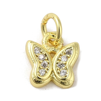 Real 18K Gold Plated Brass Pave Cubic Zirconia Pendants, with Jump Rings, Butterfly, Clear, 8.5x8x2mm, Hole: 3mm