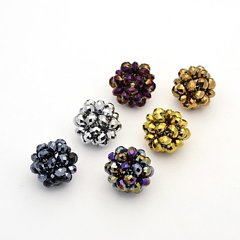 Electroplate Glass Round Woven Beads, Cluster Beads, Full Plated, Mixed Color, 14mm, Beads: 4mm