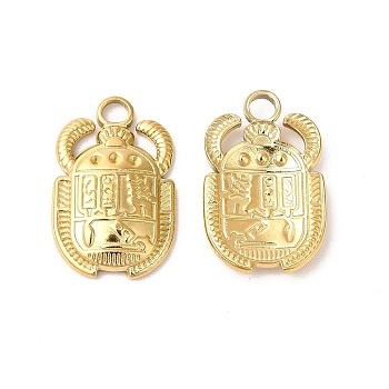 Ion Plating(IP) 304 Stainless Steel Pendants, Beetle Charms, Real 18K Gold Plated, 20.5x13x2.5mm, Hole: 3mm