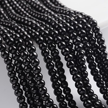 Painted Glass Bead Strands, Baking Paint, Round, Black, 4mm, Hole: 1.1~1.3mm, about 200pcs/strand, 31.4 inch