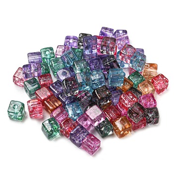 500Pcs Transparent Crackle Glass Beads, Cube, Mixed Color, 6.5x6.5x6mm, Hole: 1.8mm