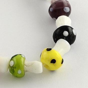 Mushroom Handmade Lampwork Beads Strands, Mixed Color, 16x12mm, Hole: 2mm, about 20pcs/strand, 13.7 inch