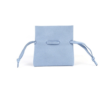 Rectangle Microfiber Leather Jewelry Drawstring Gift Bags for Earrings, Bracelets, Necklaces Packaging, Light Steel Blue, 7x7cm