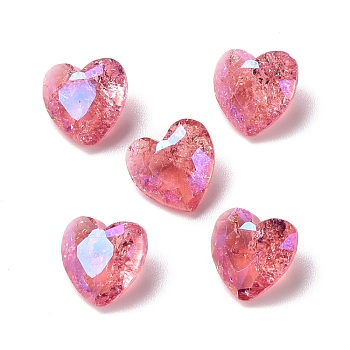 Crackle Moonlight Style Glass Rhinestone Cabochons, Pointed Back & Back Plated, Heart, Vintage Rose, 8x8x4mm