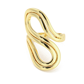 Brass Wrapped Open Cuff Rings, Hollow, Real 18K Gold Plated, Inner Diameter: 15.5mm