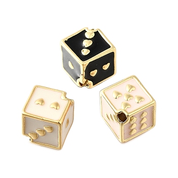 3Pcs 3 Styles Brass Enamel Beads, Dice, Mixed Color, 13x13.5x13.5mm, Hole: 1.8mm, 1pcs/style