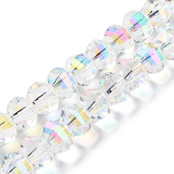 Transparent Electroplate Glass Beads Strands, AB Color Plated, Faceted, Rondelle, Clear, 7.8x5.8~6.3mm, Hole: 1.5mm, about 80pcs/strand, 18.31''~19.88''(46.5~50.5cm)